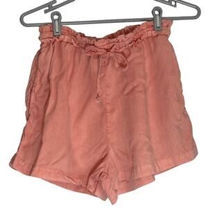 Bella Dah High Tide Ruffle Waist Tencel Shorts Womens Small Coral Pink Orange